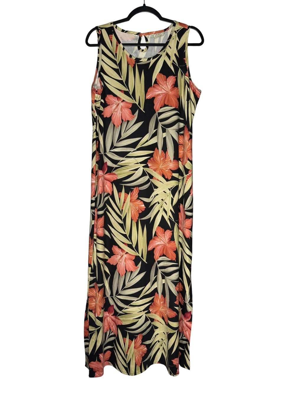 Tommy Bahama Silk Maxi Dress Large Tropical Floral Hibiscus Side Slit Resort